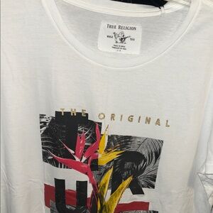 True Religion White Tee with Tropical Graphic